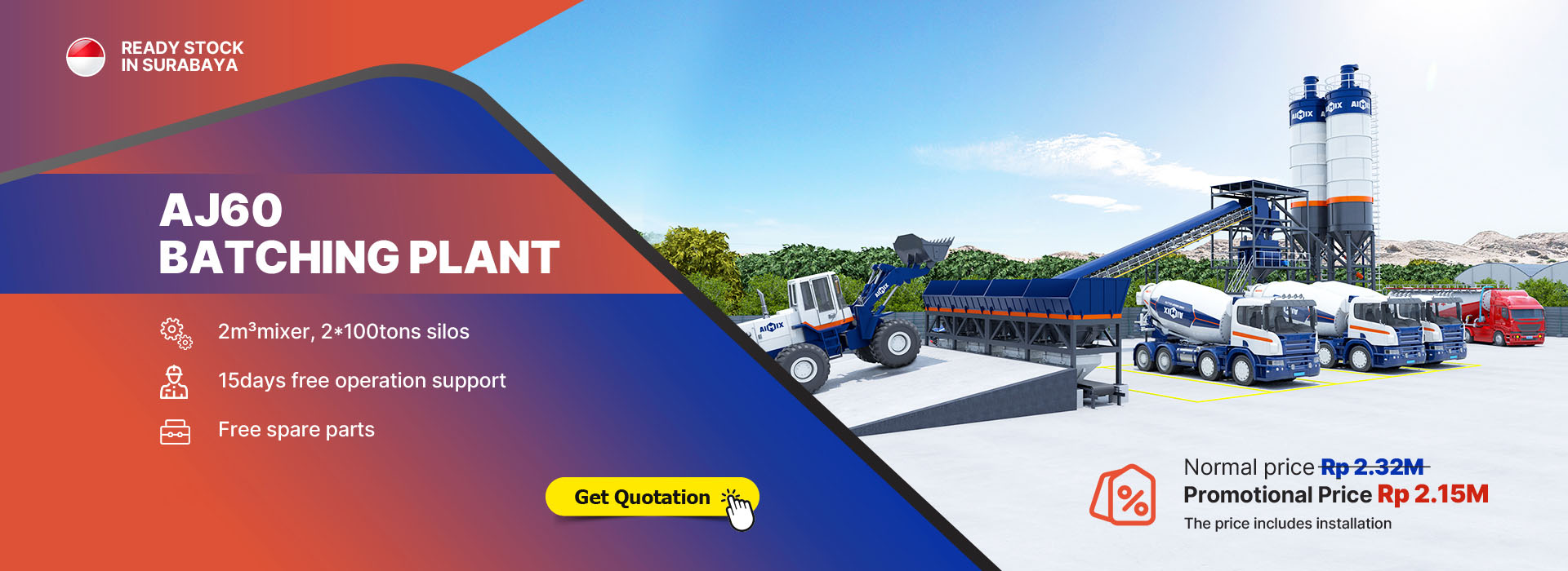 60m³ concrete batch plant promotion in stock Indonesia for sale