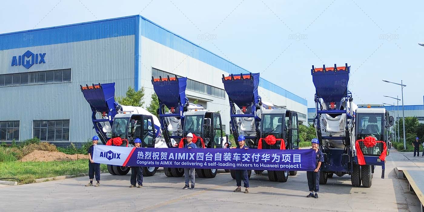 4 sets of self loading concrete mixers for sale are the first strategic partnership between AIMIX and Huawei