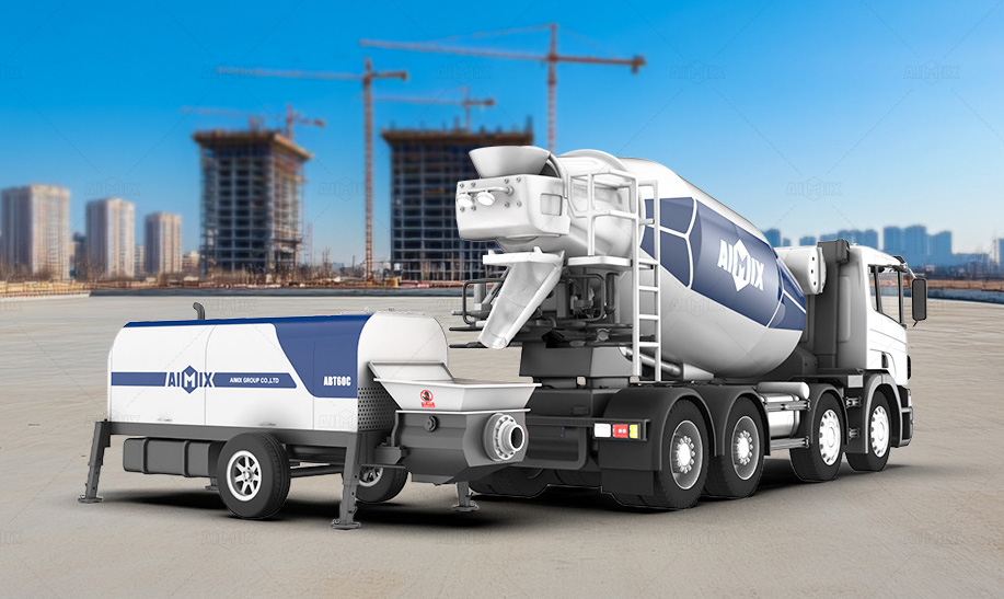 trailer type concrete pump with concrete mixer truck for sale in Indonesia