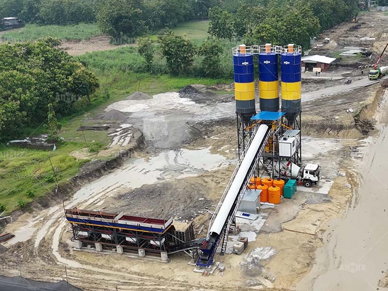 60cbm batching plant concrete was put into use for factory building in Lamongan, Indonesia