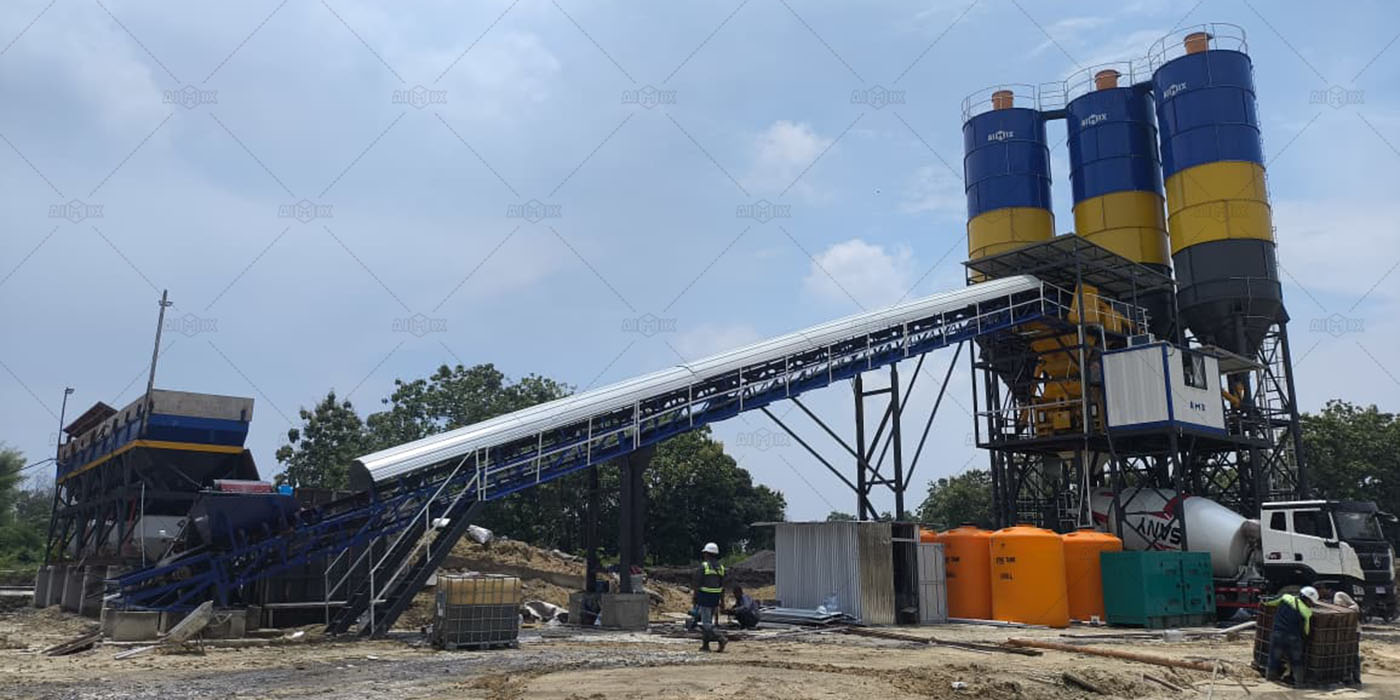 one of 60cbm batching plant beton was put into use for factory building in Lamongan, Indonesia